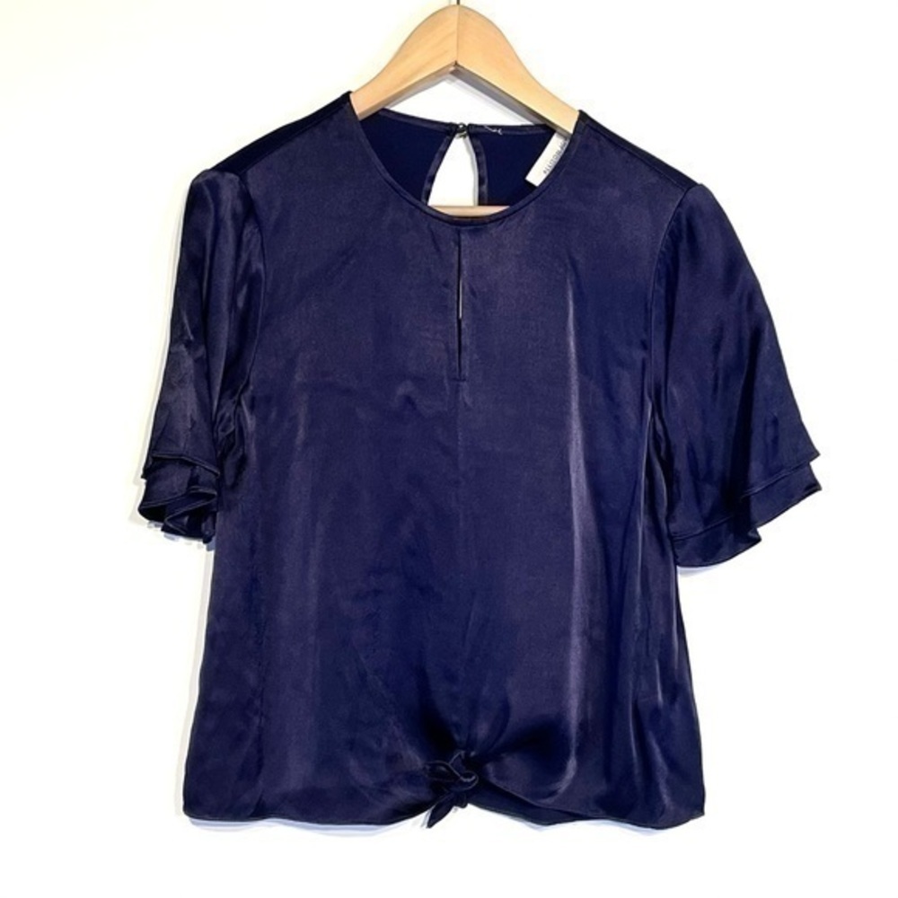 NWT Evereve Allison Joy Purple Satin Blouse Top xs Joelle Tie Front Flutter